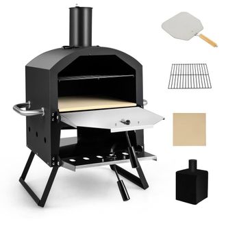 Costway Costway Outdoor 2-layer Pizza Oven Wood Fired Pizza Maker W/Pizza Stone in Black
