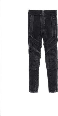 Balmain MenS Black Acid Wash Denim Pants With Straps, Size 32