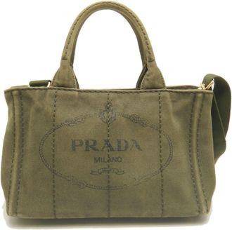 Prada Khaki Canvas Tote Bag (Pre-Owned)