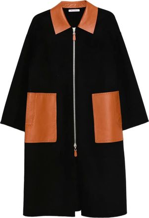 Liska leather-trim coat - Black