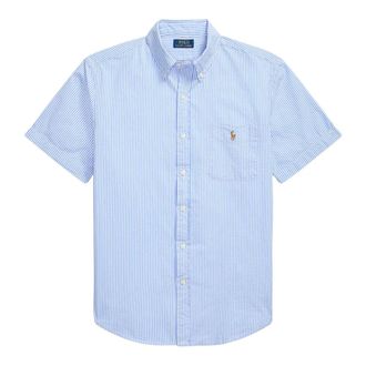 Ralph Lauren Short Sleeve Shirts, male, Blue, Size: XL Prepster Custom Fit Seersucker Shirt