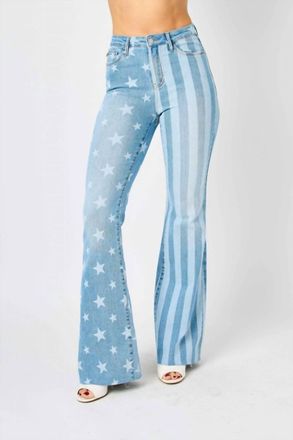 Judy Blue High Rise Stars And Stripes Flare Jeans In Blue