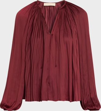 Ulla Johnson Electra Pleated Satin Peasant Blouse