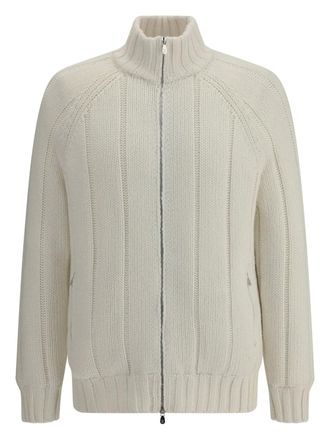 Brunello Cucinelli ribbed zip-front cashmere cardigan - men - Cashmere - 50 - White