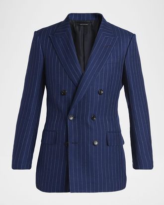 Tom Ford Pinstripe Wool/Linen/Silk Double-Breasted Blazer