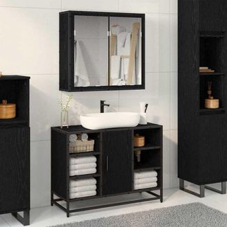 vidaXL Bathroom Furniture Set 2 pcs Black Oak Engineered Wood vidaXL