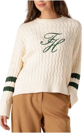 Tommy Hilfiger Truien & Vesten, Dames, Wit, L, Katoen, Textured Graphic C-Nk LS SWT