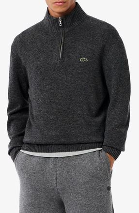 Lacoste Classic Fit Wool Quarter Zip Sweater in Pitch Chine at Nordstrom, Size 9