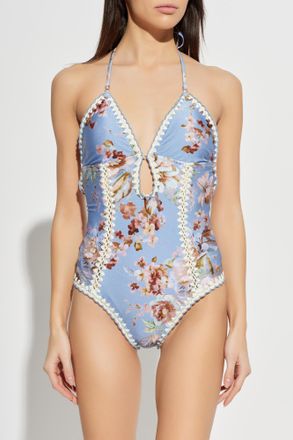 Zimmermann One-piece Swimsuit With Floral Motif, Womens, Light Blue