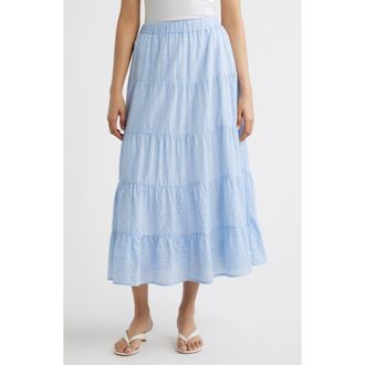 Cloth & Stone Tiered Maxi Skirt in Blueberry Check at Nordstrom, Size X-Large