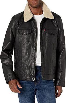 Levi's black leather jacket mens online