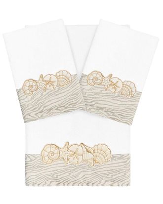 Linum Home Textiles 100% Turkish Cotton Shell Row 3Pc Embellished Towel Set