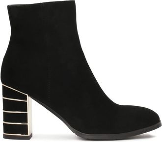 Kazar Su&egrave;de laarzen met versierde hak - Dames - Laarzen met Hak - Zwart - 40 EU - Su&egrave;de - Schoenen