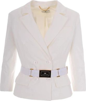 Elisabetta Franchi Technische Bi-elastische Stoffen Blazer - Dames - Blazers - Wit - S - Leer - Jassen
