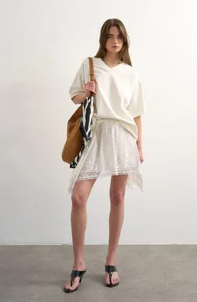 Topshop Embroidered Lace Miniskirt in White at Nordstrom, Size 14