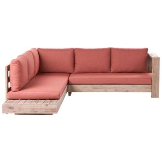 Beliani Conjunto Esquinero De Exterior Izquierdo Sof&aacute; Y Mesa Auxiliar De Madera De Acacia Certificada Rojo Marettimo