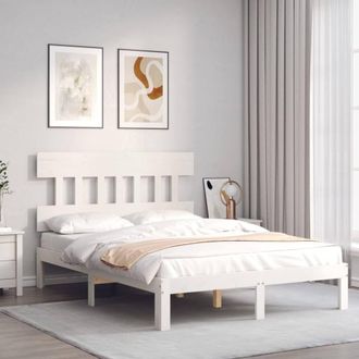 Berkfield Home Beautiful Bed Frame with Headboard White Small Double Solid Wood
