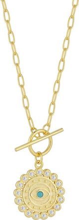 Sphera Milano 14K Gold Plated Sterling Silver CZ Evil Eye Pendant Necklace at Nordstrom Rack