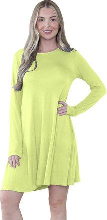 Janisramone Womens Mini Dress, Plain A Line Flared Skater Dress, Stretchy Summer Swing Mini Top, Casual Round Neck Long Sleeve Dresses for Women UK, Ladies Party 