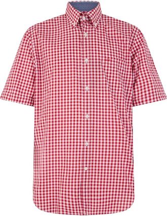 Paul & Shark Overhemden, Heren, Rood, L, Katoen, Short Sleeve Checked Shirt