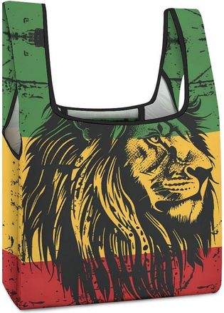 Generic Lion Reggae Jamaica Shopping Bags Reusable Grocery Bag Tote Bag Travel Storage Bags Organiser Pouch for Wmen Men