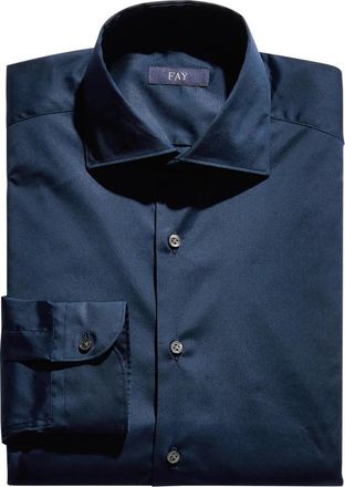 Fay Cam Popeline Stre Collo Francese Blu Overhemd - Heren - Zakelijke Overhemden - Blauw - S - Overhemden