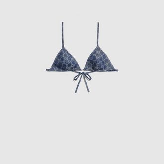 Gucci GG Light Cotton Denim Jacquard Top, Blue
