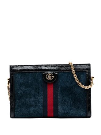 Gucci Borsa a tracolla Ophidia piccola in pelle scamosciata con catena 2016-2025 - Blu