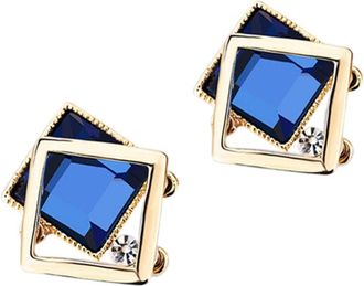 Generic Ear Piercing Studs Square Geometric Earrings For Women Crystal Wedding Rhinestone Earring Gold Color Dangle Earrings Stud Hoop Set (Blue, One Size)