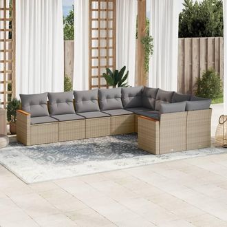 vidaXL Juego De Sof&aacute;s Jard&iacute;n Con Cojines Beige Mezcla 9 Pzas Rat&aacute;n Pe Vidaxl