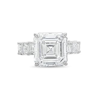 Diana M. Jewels Platinum Lab grown 12ct Asscher Cut Diamond Ring with Asscher Eternity Band