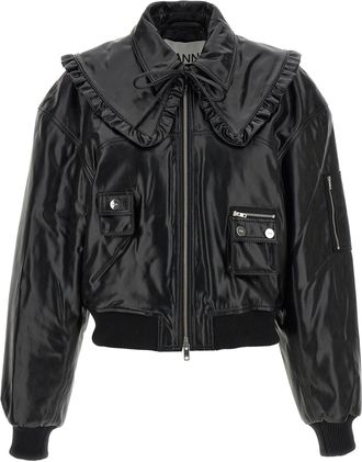 Ganni Ganni Leather Womens Bomber