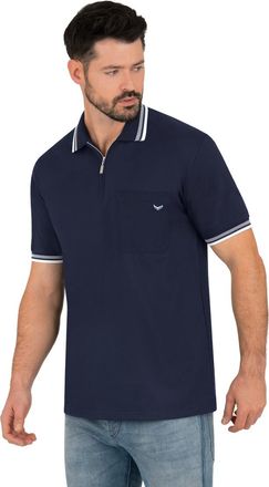 Trigema Poloshirt TRIGEMA TRIGEMA Poloshirt mit Reissverschluss, Herren, Gr. 4XL, blau (navy), Piqu&eacute;, 100% Baumwolle, Basic, lang, ohne Ausschnitt, Shirts Pol
