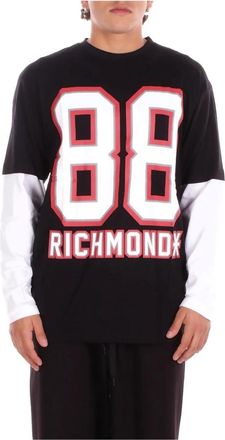 John Richmond T-shirt met lange mouwen en 88-print - Heren - Longsleeves - Zwart - M - Katoen - Tops
