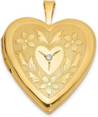 Diamond2Deal 14k Yellow Gold Floral Design Diamond Center 20mm Heart Locket