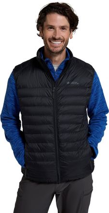 Mountain Warehouse Featherweight II Mens Down Gilet - Downproof lining, Water-resistant, Zipped pockets & Packaway Bag - Best for Autumn, Winter,Outdoors &Travelling Bla