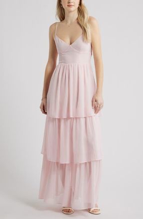 BP. Tiered Chiffon Maxi Cocktail Dress in Pink Balm at Nordstrom, Size Xx-Small