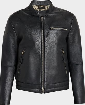 Tom Ford Mens Pebbled Leather Biker Jacket