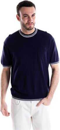 Paolo Pecora Zijden T-shirt met zak - Heren - Ronde hals truien - Blauw - L - Truien & Vesten