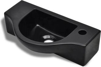 vidaXL Lavabo de cerámica con orificio de grifo/desagüe negro Vidaxl