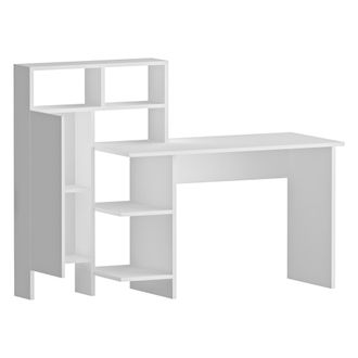 Dmora Escritorio Cremella, 6 Estantes, Una Puerta, 7 Compartimentos, 136x60x112h Cm Blanco