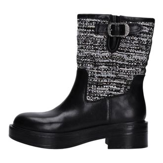 Emanuelle Vee Leren en Stoffen Enkelboots - Dames - Hoge Laarzen - Zwart - 40 EU - Leer - Schoenen