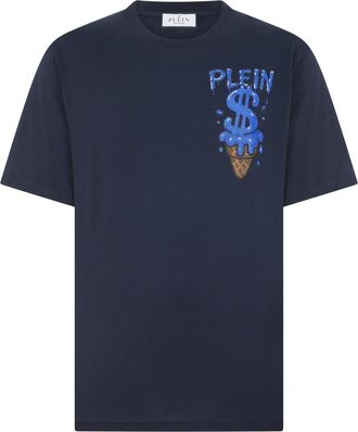 Philipp Plein Round Neck T-Shirt Ice Cream Dollar Patch Men in Navy at Nordstrom, Size 4X-Large