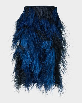 Akris Alysons Cyanotype Print Feather Pencil Skirt
