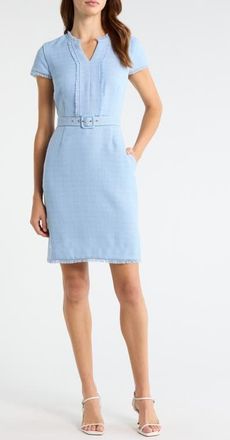 Tahari by ASL Boucl&eacute; Sheath Dress in Sky Blue at Nordstrom, Size 12