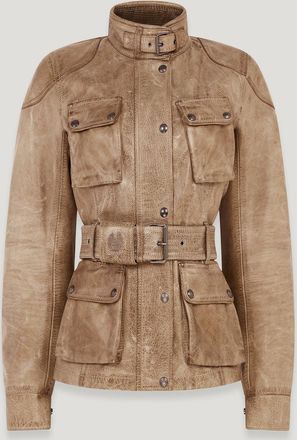 Belstaff Trialmaster Motorcycle Jacket Womens Hand Waxed Leather Birch Size UK 10