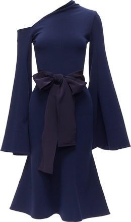Solace London haso asymmetric stretch crepe bell sleeves dress