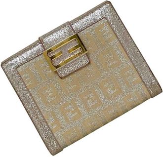 Fendi Beige Metallic Pink Canvas Leather Wallet (Bi-Fold) (Pre-Owned)