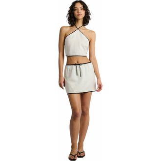 Onia Air Linen Cropped Halter Top in Egret/black at Nordstrom, Size Xx-Large