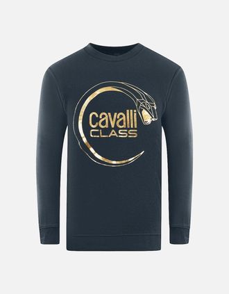 Roberto Cavalli Mens Cavalli Class Piercing Snake Logo Navy Blue Sweatshirt - Black - Size: 38